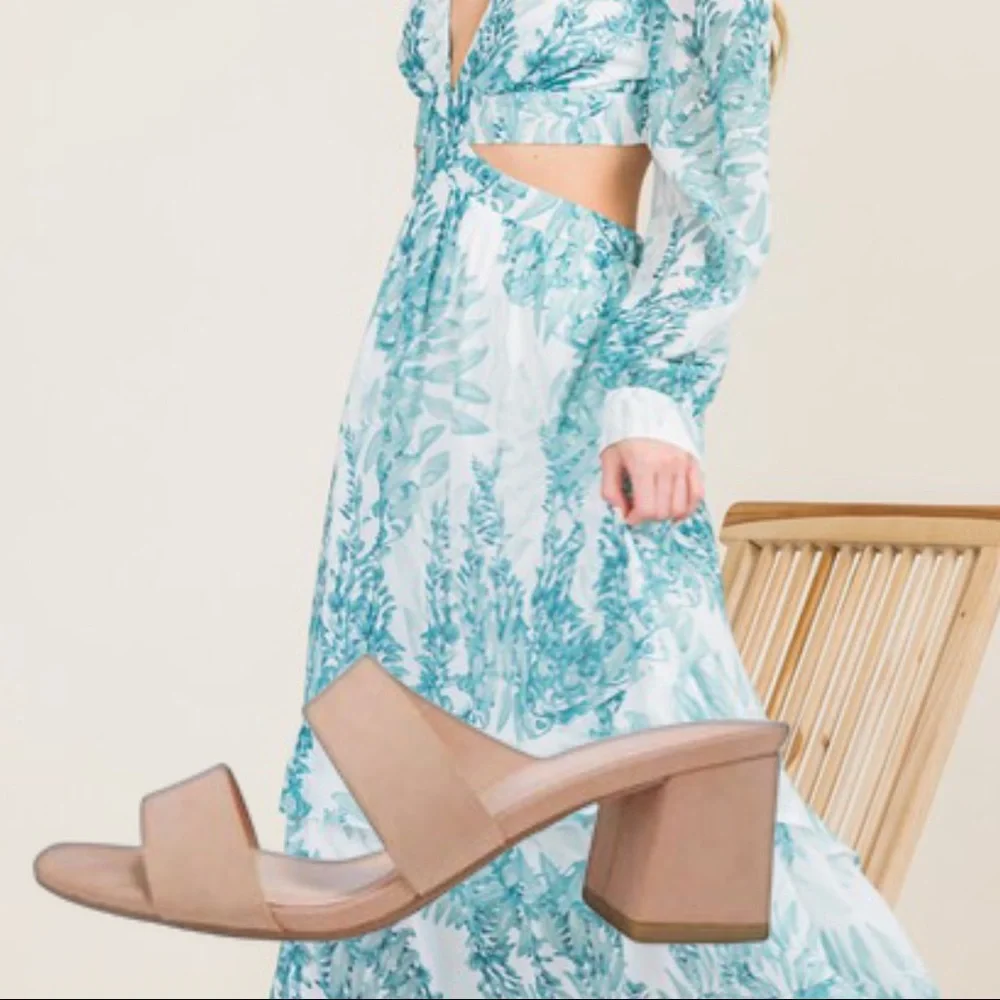 ADAGE Nude Square Toe Low Heel Sandal - Picture 1 of 9